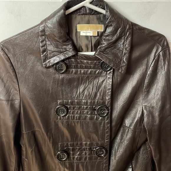 Michael Kors brown leather double breasted jacket size 8 - Picture 5 of 16